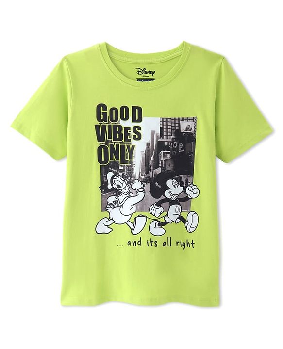 Pine Kids Disney 100% Cotton Knit Half Sleeve T-Shirt with Mickey Mouse Family Graphics - Green