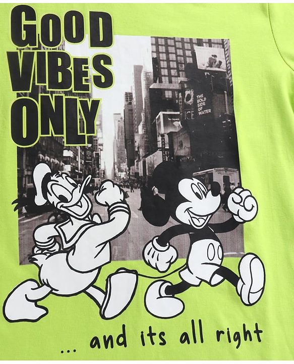 Pine Kids Disney 100% Cotton Knit Half Sleeve T-Shirt with Mickey Mouse Family Graphics - Green