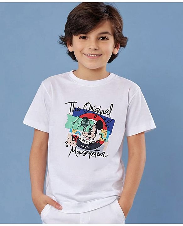 Pine Kids Disney  Half Sleeve T-Shirt with Mickey Mouse Graphics - White