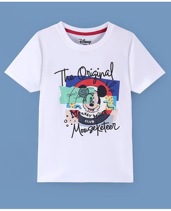 Pine Kids Disney  Half Sleeve T-Shirt with Mickey Mouse Graphics - White