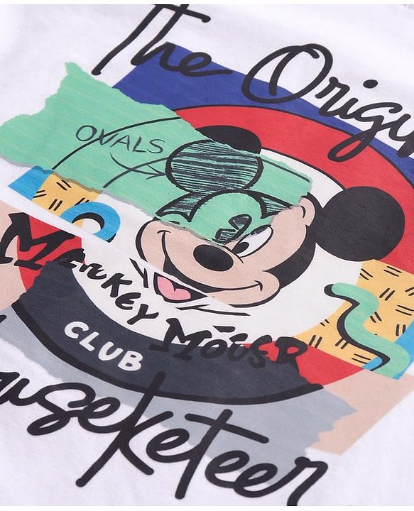 Pine Kids Disney  Half Sleeve T-Shirt with Mickey Mouse Graphics - White