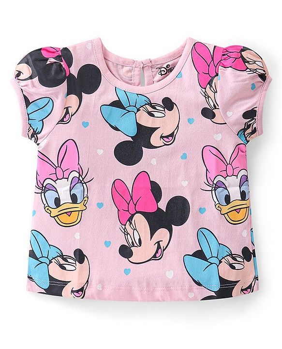 Babyhug Disney Cotton Knit Half Sleeves Top with Minnie Mouse Print Pack of 3 - Multicolor