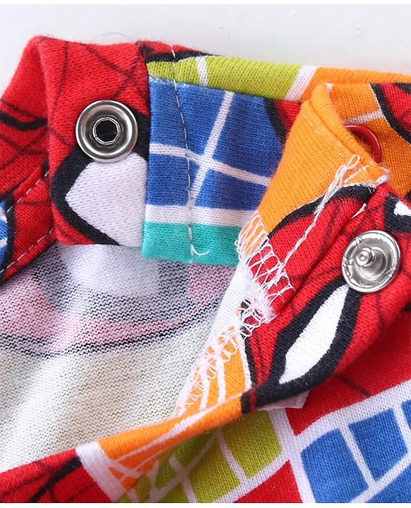 Babyhug Marvel Cotton Knit Half Sleeves Oversized T-Shirt with Spiderman Print - Multicolor