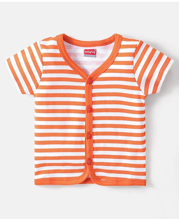 Babyhug 100% Cotton Knit  Half Sleeves Front Open Vests  Striped & Fruit Print Pack of 3 - Multicolour