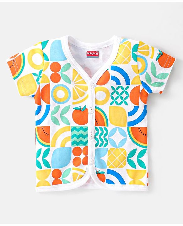 Babyhug 100% Cotton Knit  Half Sleeves Front Open Vests  Striped & Fruit Print Pack of 3 - Multicolour