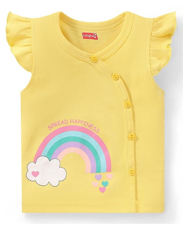 Babyhug 100% Cotton Knit Front Open Frill Sleeves Heart Printed Vest Pack of 3 - Multicolour