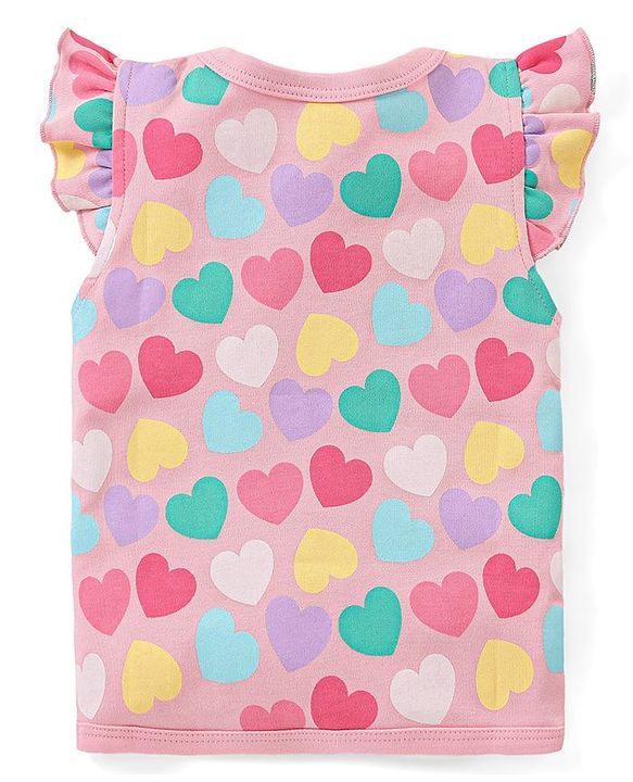 Babyhug 100% Cotton Knit Front Open Frill Sleeves Heart Printed Vest Pack of 3 - Multicolour