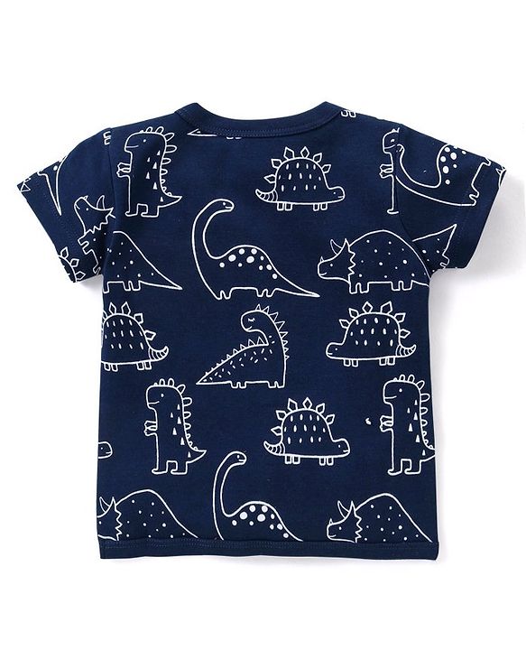 Babyhug 100% Cotton Knit Half Sleeves Striped & Dino Printed Set of Vests Pack of 3 - Multicolour