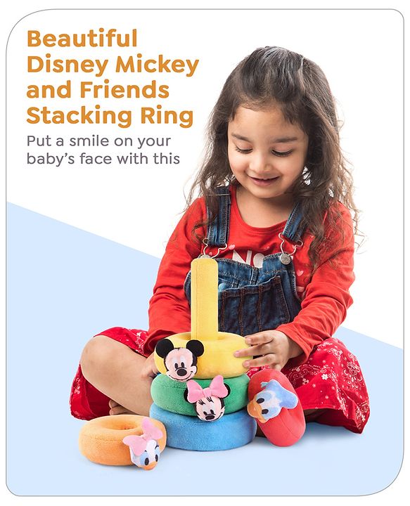 Babyhug 5 Pcs Disney Mickey And Friends Plush Stacking Ring Toy| 4 Rings and 1 Base Soft Stacking Toy| STEM Montessori Learning Toy for 1 - 3 Years Kids| Boost Motor Skills Creativity & Hand Eye Co-ordination| BIS Certified