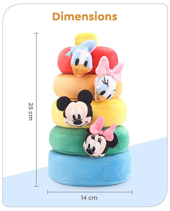 Babyhug 5 Pcs Disney Mickey And Friends Plush Stacking Ring Toy| 4 Rings and 1 Base Soft Stacking Toy| STEM Montessori Learning Toy for 1 - 3 Years Kids| Boost Motor Skills Creativity & Hand Eye Co-ordination| BIS Certified