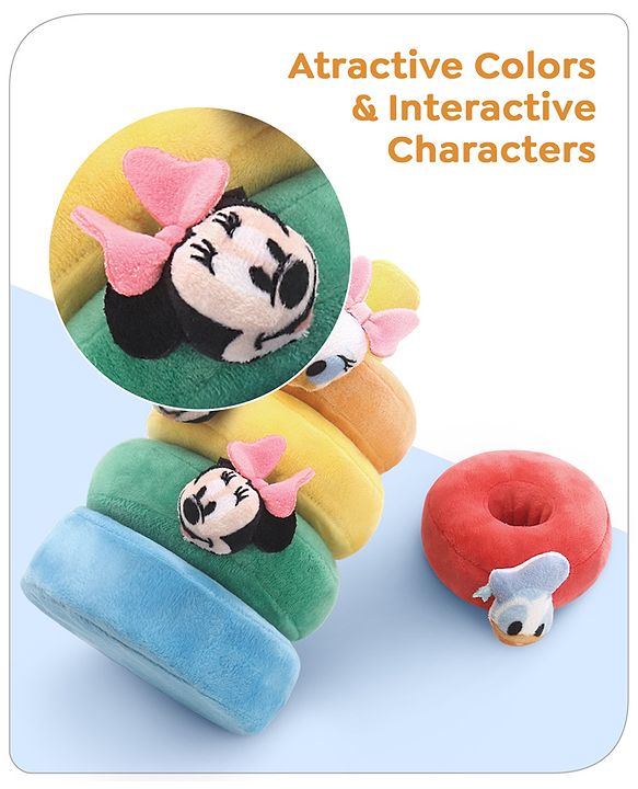 Babyhug 5 Pcs Disney Mickey And Friends Plush Stacking Ring Toy| 4 Rings and 1 Base Soft Stacking Toy| STEM Montessori Learning Toy for 1 - 3 Years Kids| Boost Motor Skills Creativity & Hand Eye Co-ordination| BIS Certified