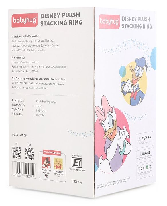 Babyhug 5 Pcs Disney Mickey And Friends Plush Stacking Ring Toy| 4 Rings and 1 Base Soft Stacking Toy| STEM Montessori Learning Toy for 1 - 3 Years Kids| Boost Motor Skills Creativity & Hand Eye Co-ordination| BIS Certified