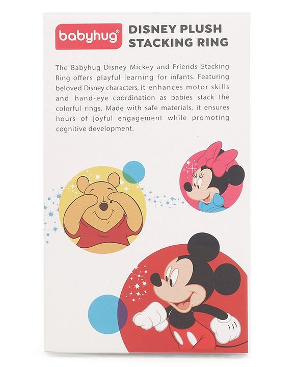 Babyhug 5 Pcs Disney Mickey And Friends Plush Stacking Ring Toy| 4 Rings and 1 Base Soft Stacking Toy| STEM Montessori Learning Toy for 1 - 3 Years Kids| Boost Motor Skills Creativity & Hand Eye Co-ordination| BIS Certified