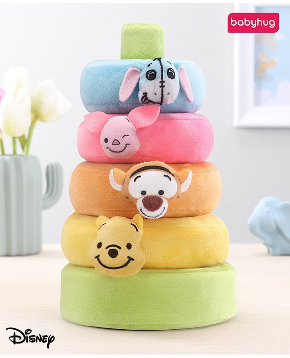 Babyhug 5 Pcs Disney Mickey And Friends Plush Stacking Ring Toy| 4 Rings and 1 Base Soft Stacking Toy| STEM Montessori Learning Toy for 1 - 3 Years Kids| Boost Motor Skills Creativity & Hand Eye Co-ordination| BIS Certified