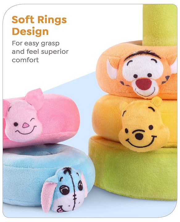 Babyhug 5 Pcs Disney Mickey And Friends Plush Stacking Ring Toy| 4 Rings and 1 Base Soft Stacking Toy| STEM Montessori Learning Toy for 1 - 3 Years Kids| Boost Motor Skills Creativity & Hand Eye Co-ordination| BIS Certified
