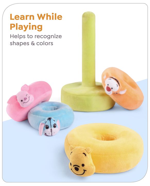 Babyhug 5 Pcs Disney Mickey And Friends Plush Stacking Ring Toy| 4 Rings and 1 Base Soft Stacking Toy| STEM Montessori Learning Toy for 1 - 3 Years Kids| Boost Motor Skills Creativity & Hand Eye Co-ordination| BIS Certified