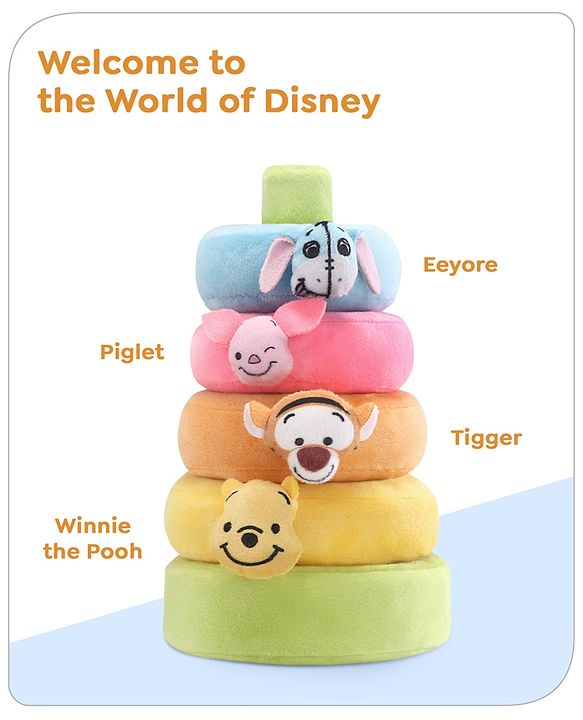 Babyhug 5 Pcs Disney Mickey And Friends Plush Stacking Ring Toy| 4 Rings and 1 Base Soft Stacking Toy| STEM Montessori Learning Toy for 1 - 3 Years Kids| Boost Motor Skills Creativity & Hand Eye Co-ordination| BIS Certified
