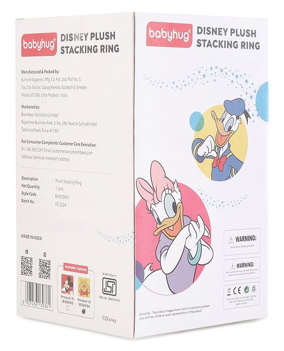 Babyhug 5 Pcs Disney Mickey And Friends Plush Stacking Ring Toy| 4 Rings and 1 Base Soft Stacking Toy| STEM Montessori Learning Toy for 1 - 3 Years Kids| Boost Motor Skills Creativity & Hand Eye Co-ordination| BIS Certified