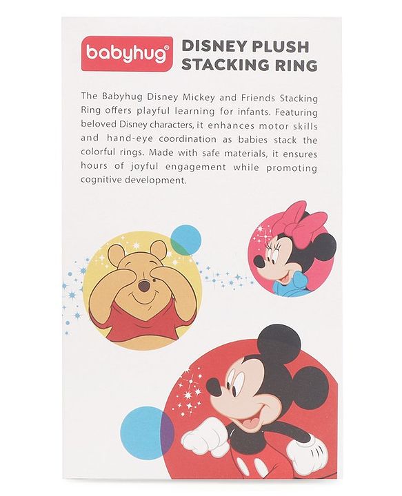 Babyhug 5 Pcs Disney Mickey And Friends Plush Stacking Ring Toy| 4 Rings and 1 Base Soft Stacking Toy| STEM Montessori Learning Toy for 1 - 3 Years Kids| Boost Motor Skills Creativity & Hand Eye Co-ordination| BIS Certified