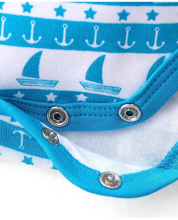 Babyhug 100% Cotton Knit Interlock Half Sleeves Onesies With Light House & Boat Pack Of 3 - Blue