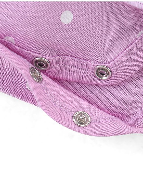 Babyhug 100% Cotton Knit Sleeveless Frock Style Onesie Text & Polka Dots Print - Lilac