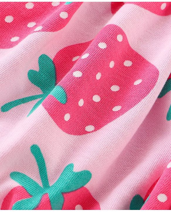 Babyhug 100% Cotton Knit Frill Sleeves Strawberry Printed Onesie - Pink