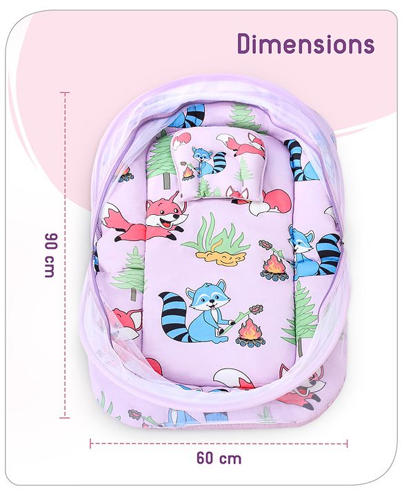 Babyhug Cotton Mattress Set with Mosquito Net Fox Print- Pista Green