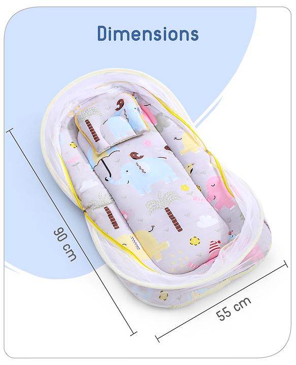 Babyhug Cotton Mattress Set with Mosquito Net Fox Print- Pista Green