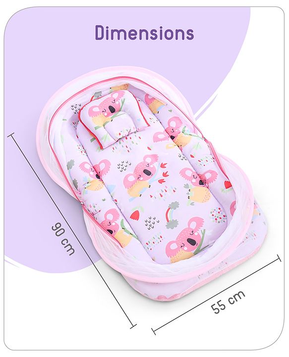 Babyhug Cotton Mattress Set with Mosquito Net Fox Print- Pista Green