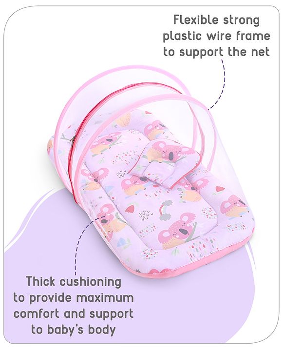 Babyhug Cotton Mattress Set with Mosquito Net Fox Print- Pista Green