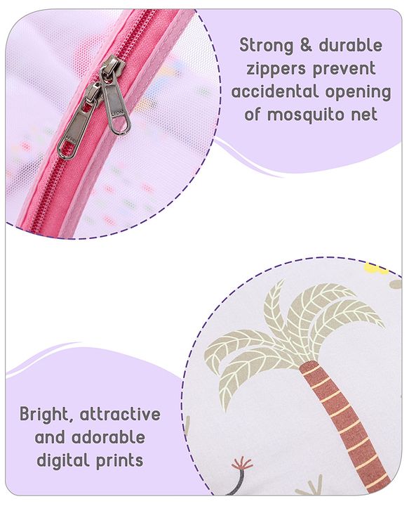 Babyhug Cotton Mattress Set with Mosquito Net Fox Print- Pista Green