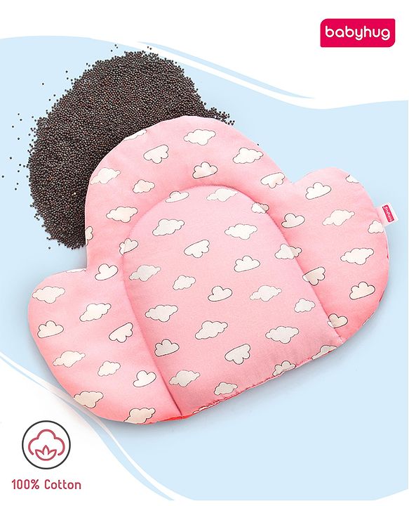 Babyhug Cloud Shaped Head Shaping Rai ( Mustard Seed ) Pillow Cloud Print- Pink