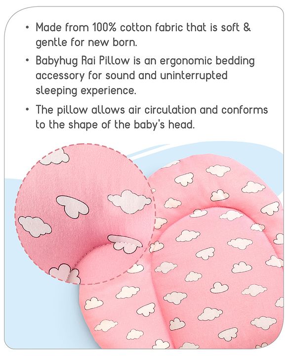 Babyhug Cloud Shaped Head Shaping Rai ( Mustard Seed ) Pillow Cloud Print- Pink