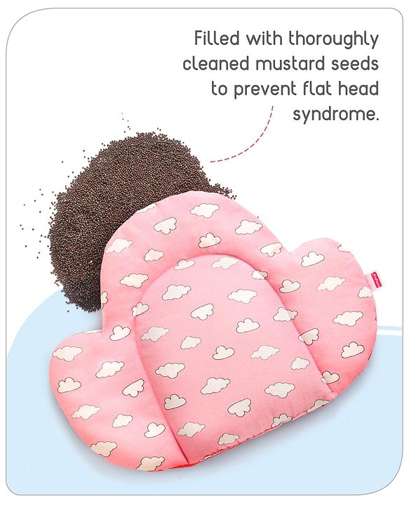 Babyhug Cloud Shaped Head Shaping Rai ( Mustard Seed ) Pillow Cloud Print- Pink