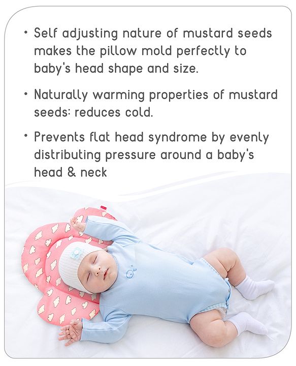 Babyhug Cloud Shaped Head Shaping Rai ( Mustard Seed ) Pillow Cloud Print- Pink
