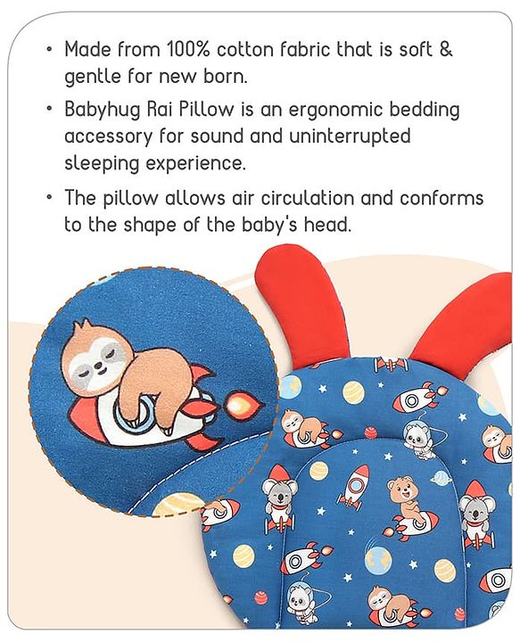 Babyhug Cloud Shaped Head Shaping Rai ( Mustard Seed ) Pillow Cloud Print- Pink