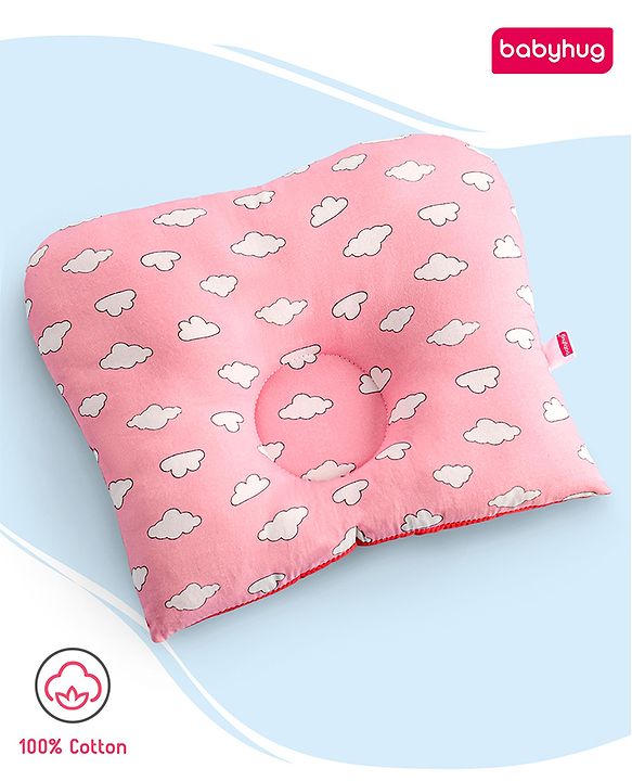 Babyhug Rectangular Head Shaping Neck Pillow Cloud Print- Pink
