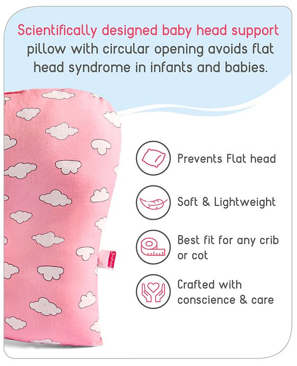 Babyhug Rectangular Head Shaping Neck Pillow Cloud Print- Pink