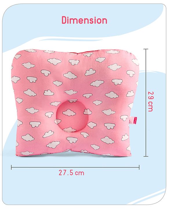 Babyhug Rectangular Head Shaping Neck Pillow Cloud Print- Pink