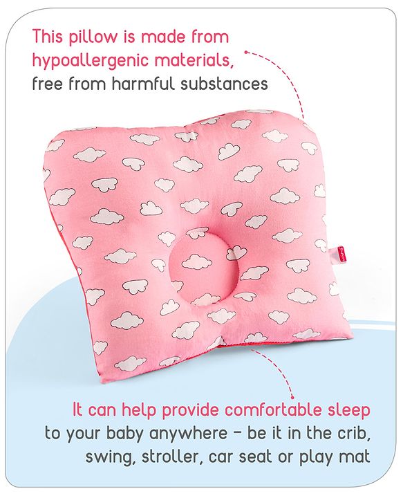 Babyhug Rectangular Head Shaping Neck Pillow Cloud Print- Pink
