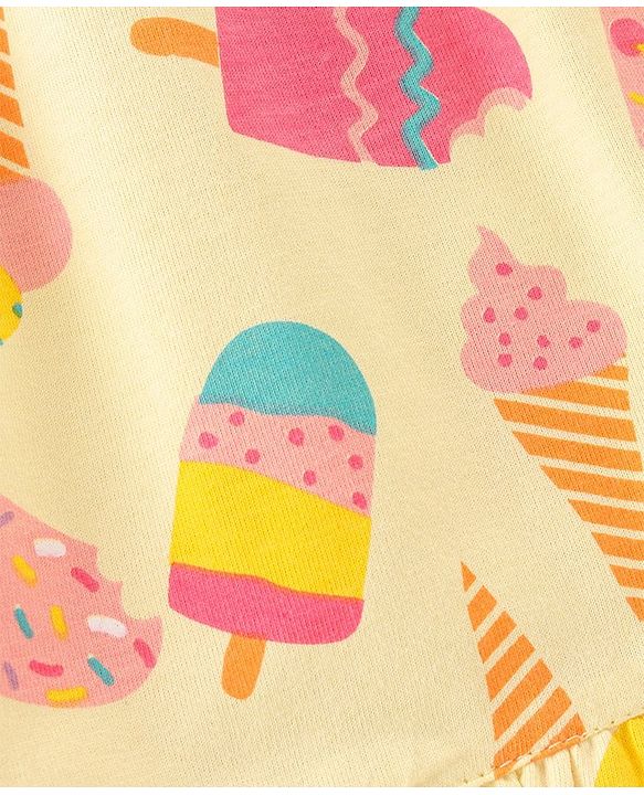 Babyhug 100% Cotton Woven Half Sleeves Cropped Top With Smocking, Lace Detailing & Ice Cream Print - Yellow