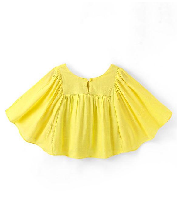 Babyhug Rayon Woven Half Sleeves  Top with Frills & Floral Embroidery Detailing - Yellow
