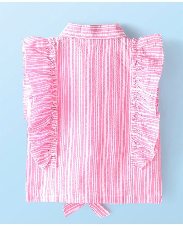 Babyhug Cotton Woven Sleeveless Striped Top with  Frill & Knot Detailing  - Pink
