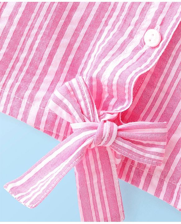 Babyhug Cotton Woven Sleeveless Striped Top with  Frill & Knot Detailing  - Pink