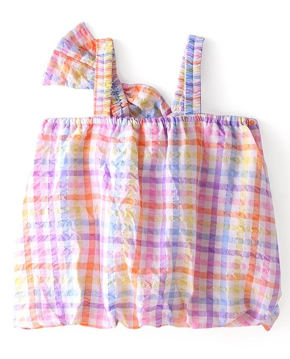 Babyhug  Cotton Woven Sleeveless Checked   Top with Bow Applique - Multicolour