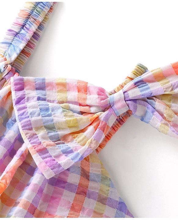 Babyhug  Cotton Woven Sleeveless Checked   Top with Bow Applique - Multicolour