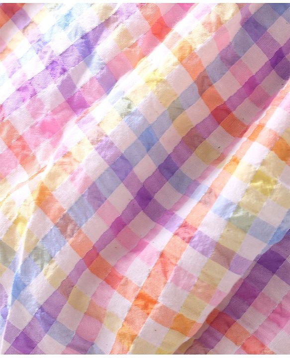 Babyhug  Cotton Woven Sleeveless Checked   Top with Bow Applique - Multicolour