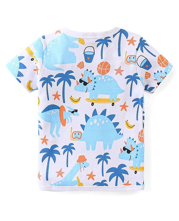 Babyhug 100% Cotton Half Sleeves Set Of Vests Dino & Text Print Pack Of 3 - Orange Yellow & White