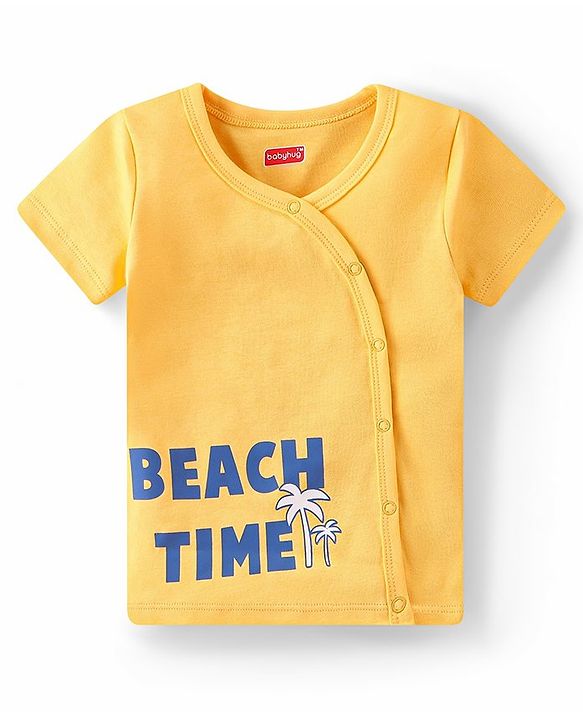 Babyhug 100% Cotton Half Sleeves Set Of Vests Dino & Text Print Pack Of 3 - Orange Yellow & White