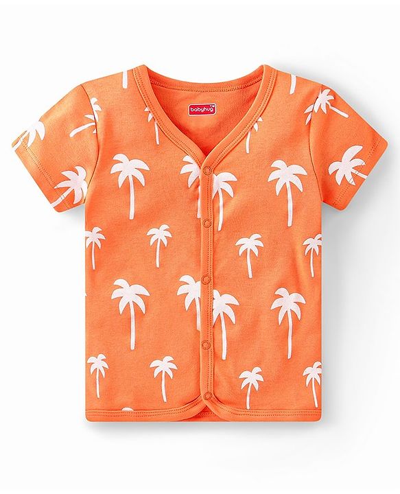 Babyhug 100% Cotton Half Sleeves Set Of Vests Dino & Text Print Pack Of 3 - Orange Yellow & White